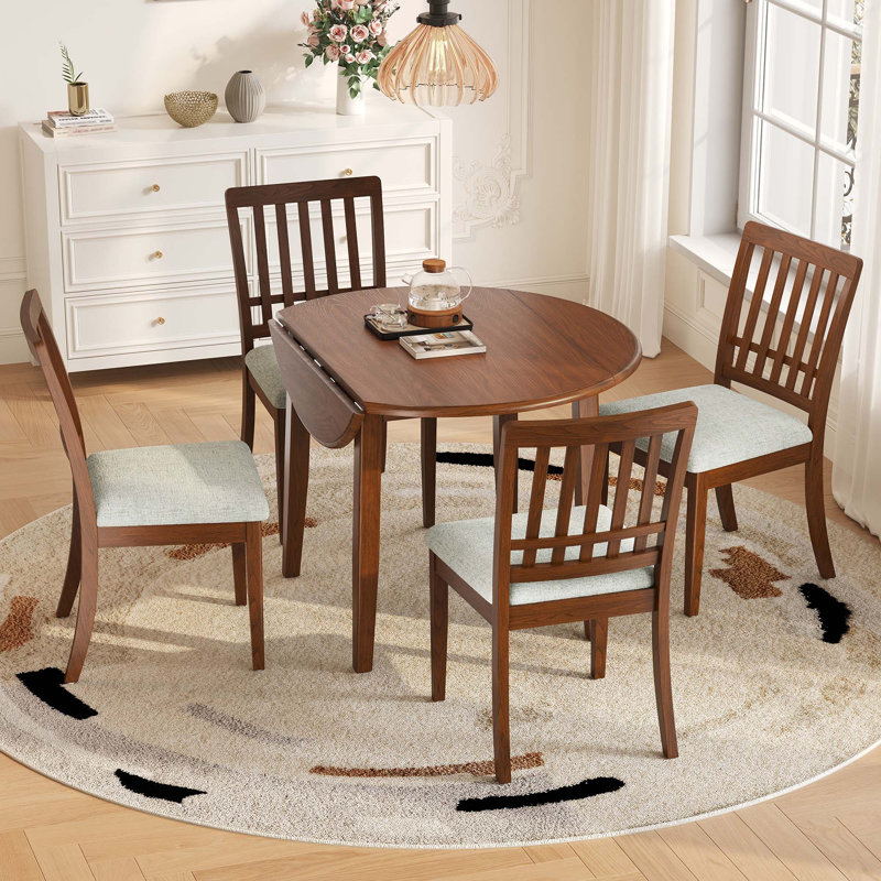 Ensemble de table de salle à manger 5 pièces, 1 table de salle à manger pliante en bois et 4 chaises rembourrées pour petits appartements et salles à manger