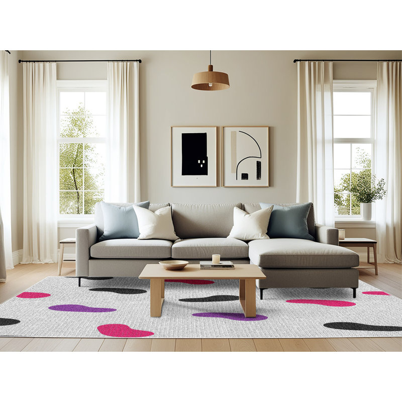 Tapis beige métier tissée à la machine, Rectangle 6 pi x 9 pi