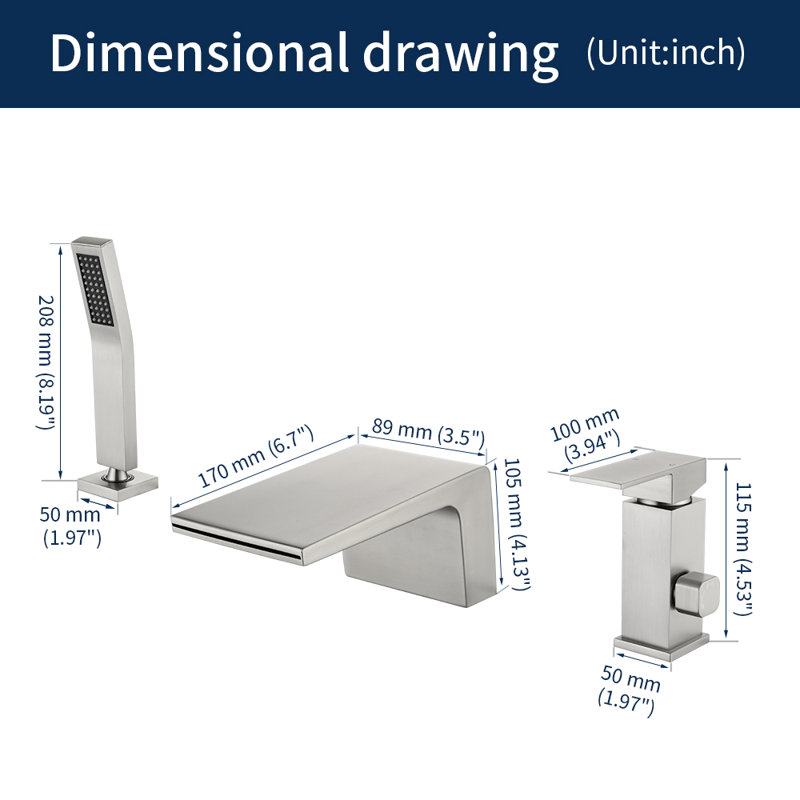 Roman Deck Waterfall Faucet with Diverter, Brushed Nickel