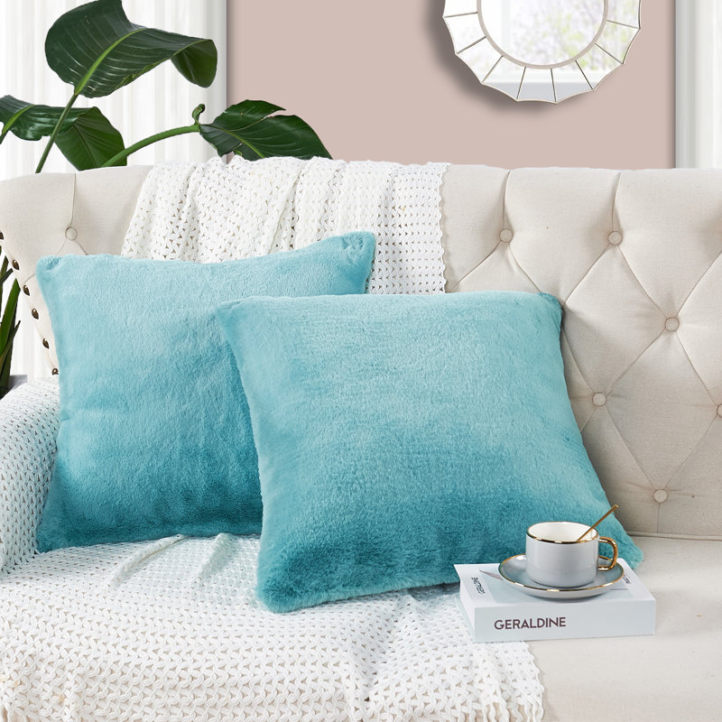  Housse de coussin carré en fausse fourrure, Turquoise