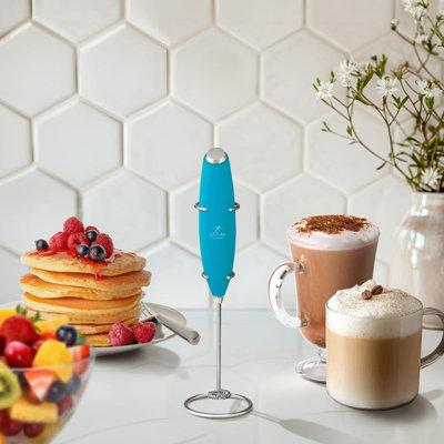 Zulay Kitchen Milk Frother with Stand Handheld Electric Whisk for Coffee Latte and Matcha