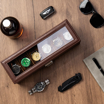 Watch Box For Men 6 Slot Watch Display Case With Drawer Mens Watch Case