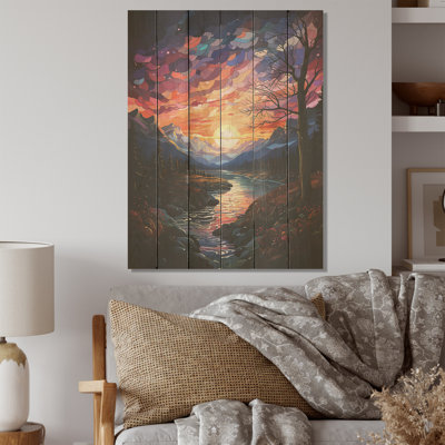Aurore boréale, lever de soleil - aurore boréale sur bois de pin naturel