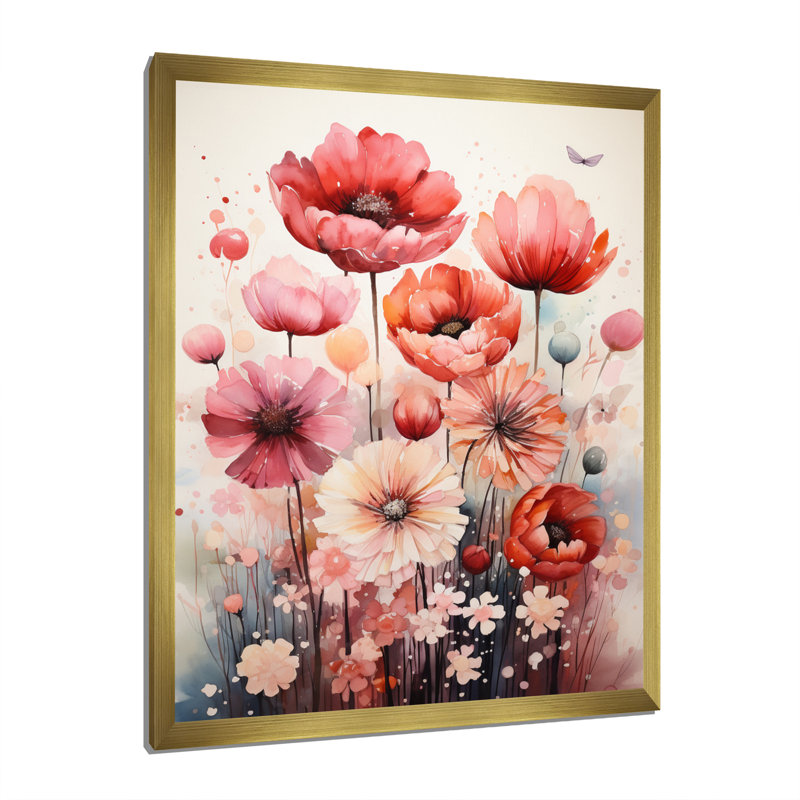 Pétales de crème rouges et beauté sur toile, H 32 po x l 24 po x P 1 po, Cadre doré à une seule photo