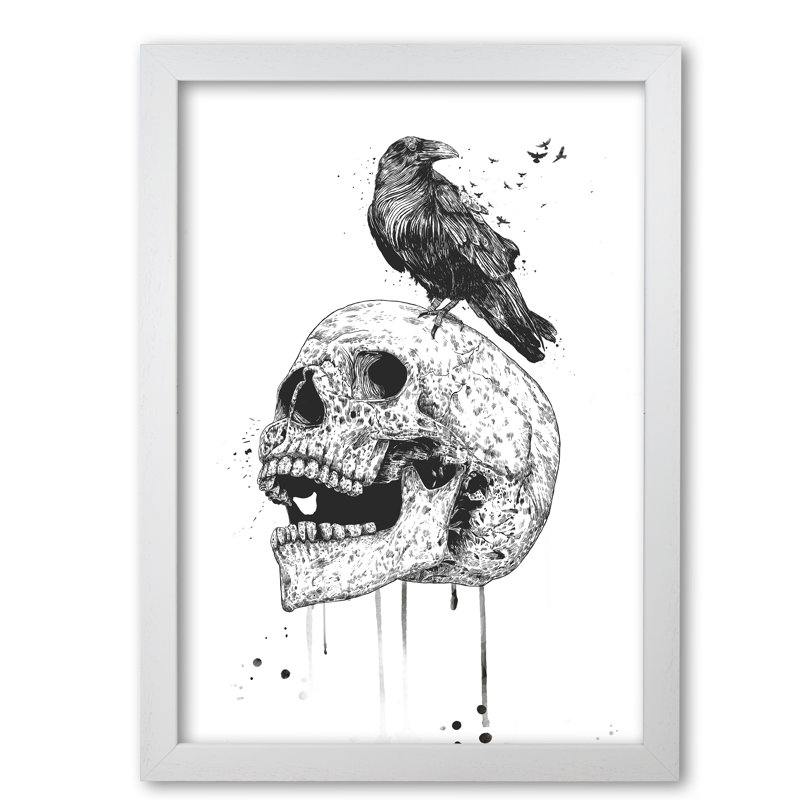 Skull & Raven by Mercedes Lopes Charro - Print, White Grain, 42 cm H x 29.7 cm W x 5 cm D