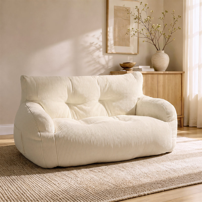 Colman  59" Wide Bean Bag Chair,Corduroy Lazy Sofa,Loveseat, Beige Corduroy, Medium