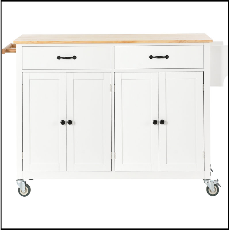 Kitchen Island Cart with Solid Wood Top and Locking Wheels, White