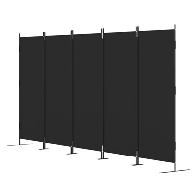 5-panel Room Divider, 6ft Folding Privacy Screen With Stable Base For Bedroom, Living Room, Black