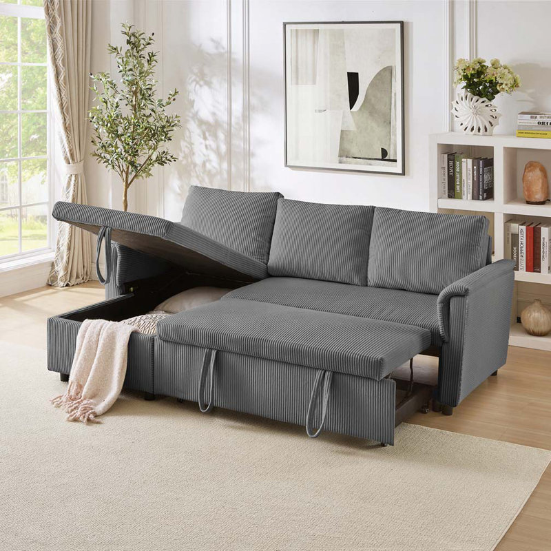 Canapé-lit modulaire rembourré 77,25 po Corduroy, Gris
