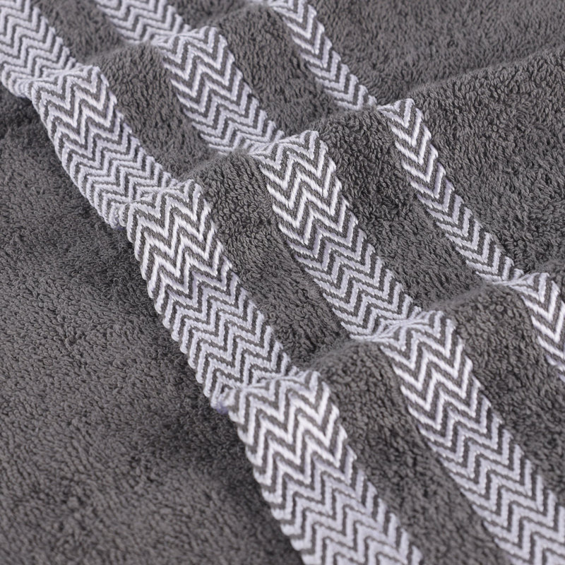 Serviettes de bain 100 % coton à bordure dobby, douces, absorbantes et d'épaisseur moyenne, Gris
