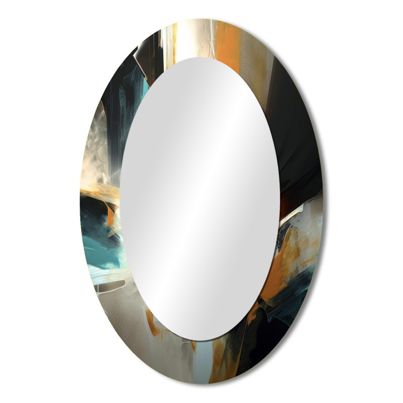 Orange And Blue Abstract Mixed Colors III - Modern Oval Wall Mirror, 36" x 24"