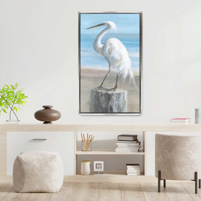 "Egret by the Sea Crop" par Danhui Nai, reproduction sur toile dans un cadre flottant