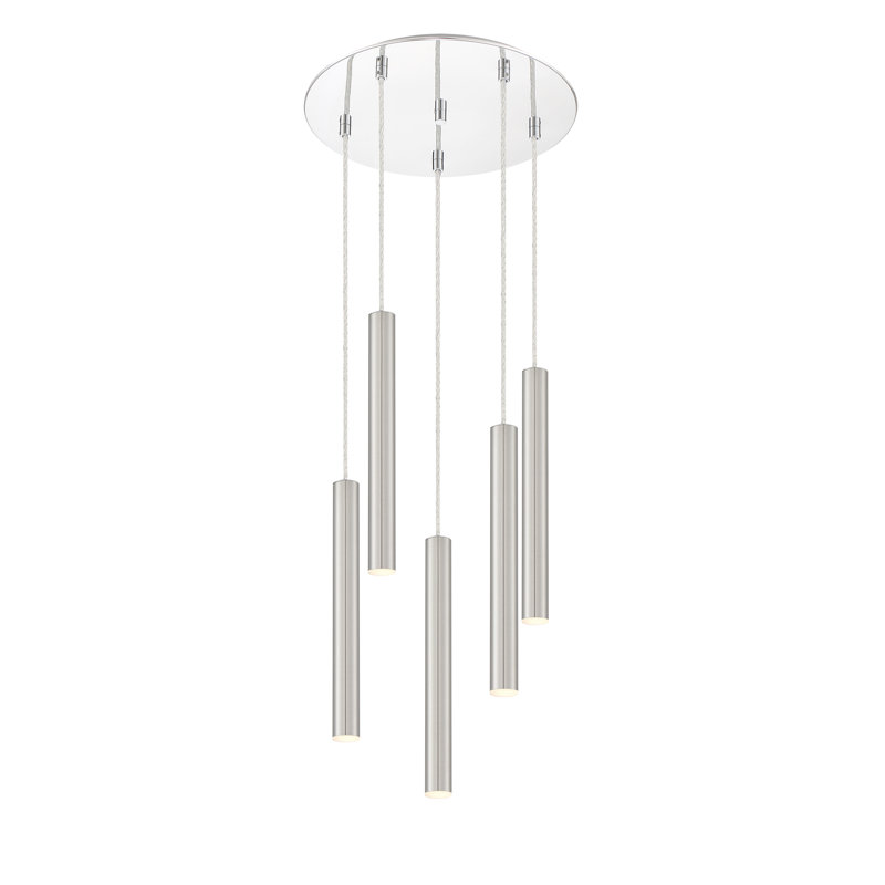 Luminaire suspendu géométrique à DEL 5 lumières Bowning, Nickel satiné
