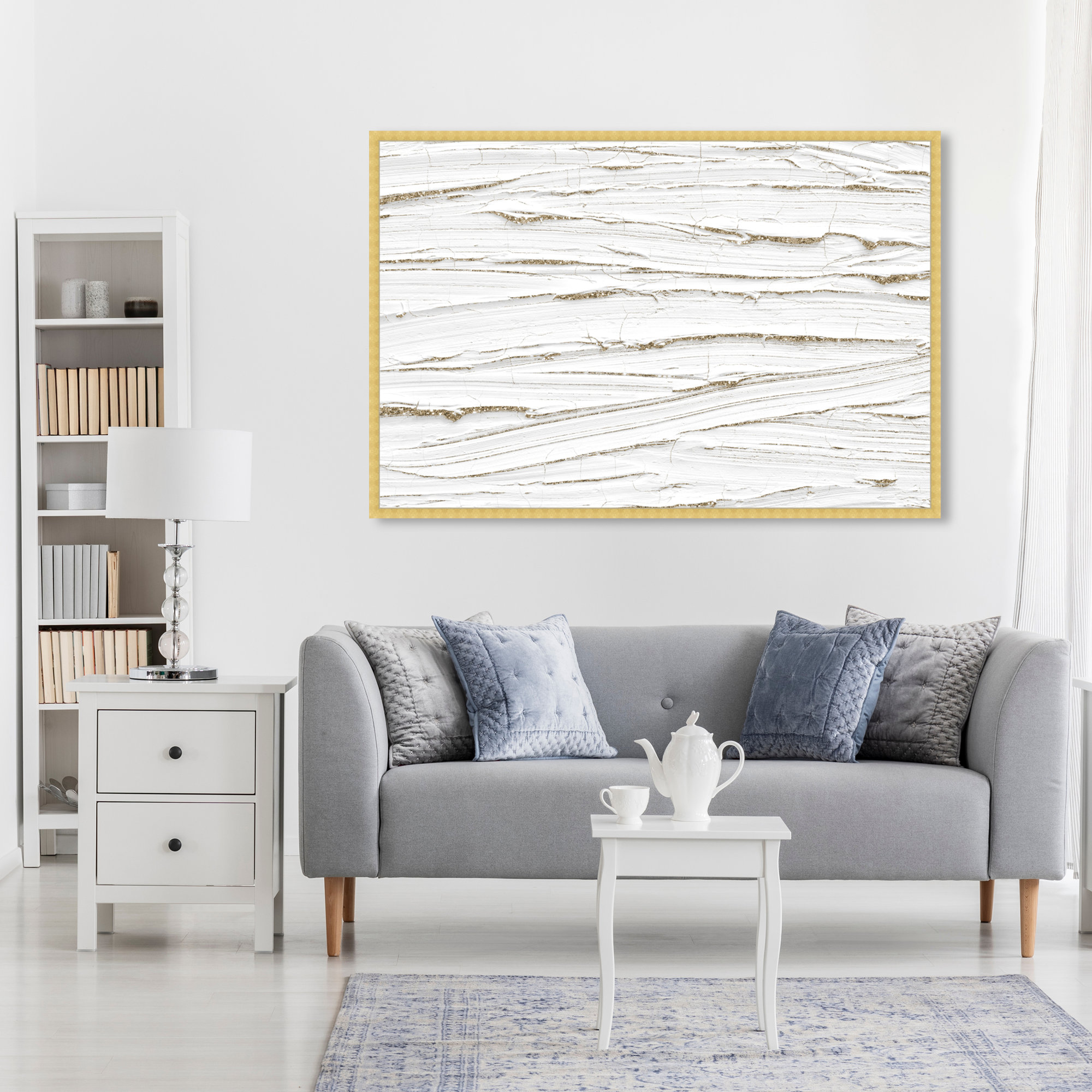 White Texture by Oliver Gal, Gold, 38" H x 56" W
