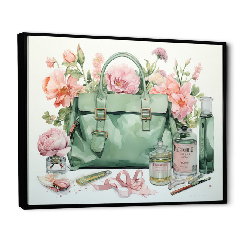 " Designer Bag Subtle Luxuries I ", Black Floater Framed, 30" H x 40" W x 1.5" D
