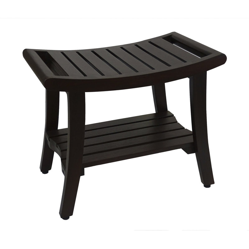 Ripley EcoDecors, Solid Wood Rectangular Shower Bench With Shelf, Brown, 20" H x 14" W x 24" D