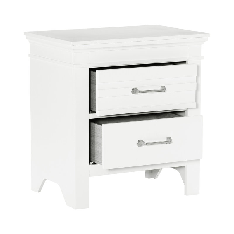 Table de chevet 2 tiroirs, style transitionnel avec finition blanche, armoire de lit en bois, table