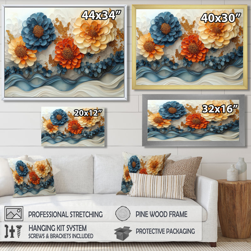 Jaciana - Floral Wall Art, Single Picture Framed Print, 30" H x 40" W, Black