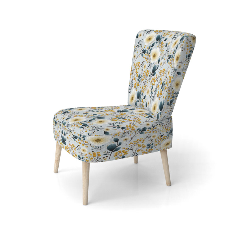 Chaise d'appoint rembourrée blanche et beige Minimalist Floral Bedding II