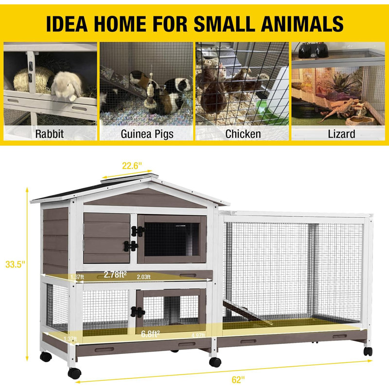 Weather Resistant Hutch with Ramp, Dark Brown/White