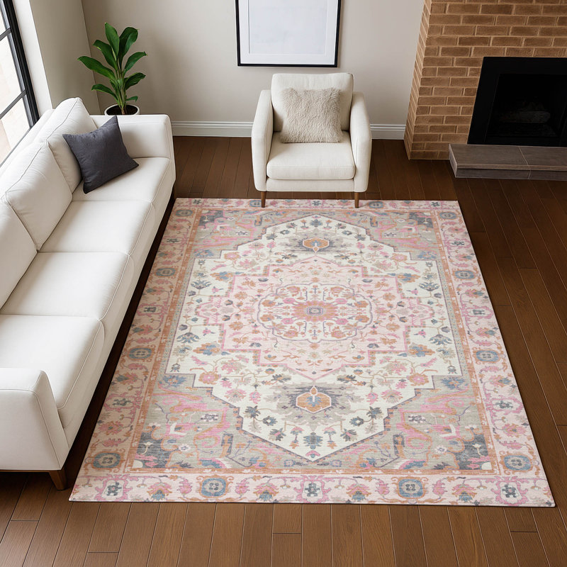 Tapis lavable à la machine intérieur / extérieur ACN2674 Global Chantille, Rose, 5 pi x 7 pi 6 po