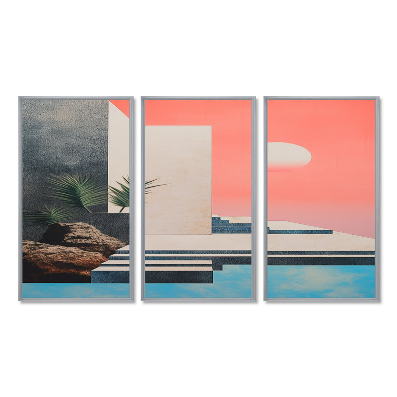Katherina - ensemble d'art mural abstrait paysage, H 28 po x l 36 po x P 1 po, Encadrement argenté