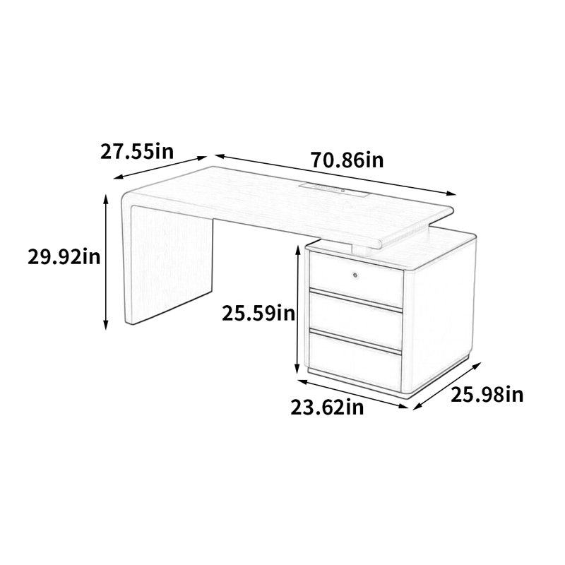 Bureau moderne et minimaliste, H 29,92 po x l 70,86 po x P 27,55 po