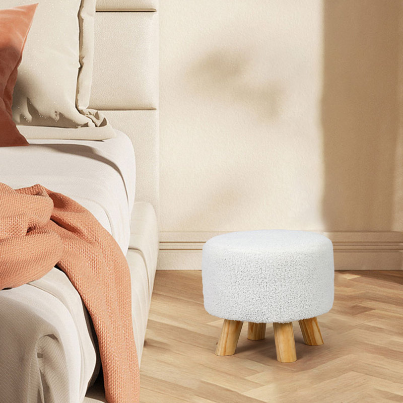 Repose-pieds rond Cenka, 100 % polyester blanc