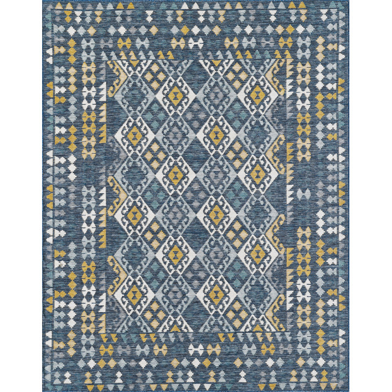 Dahlia Mosaic Machine Woven Performance Area Rug - Blue - 6'7" x 9', 6'7" x 9'