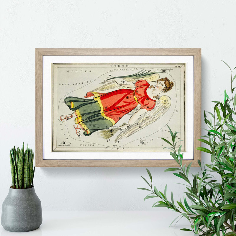 Astronomical Zodiac Chart Of The Virgo - Single Picture Frame Painting, Oak, 24cm H x 33cm W x 2cm D
