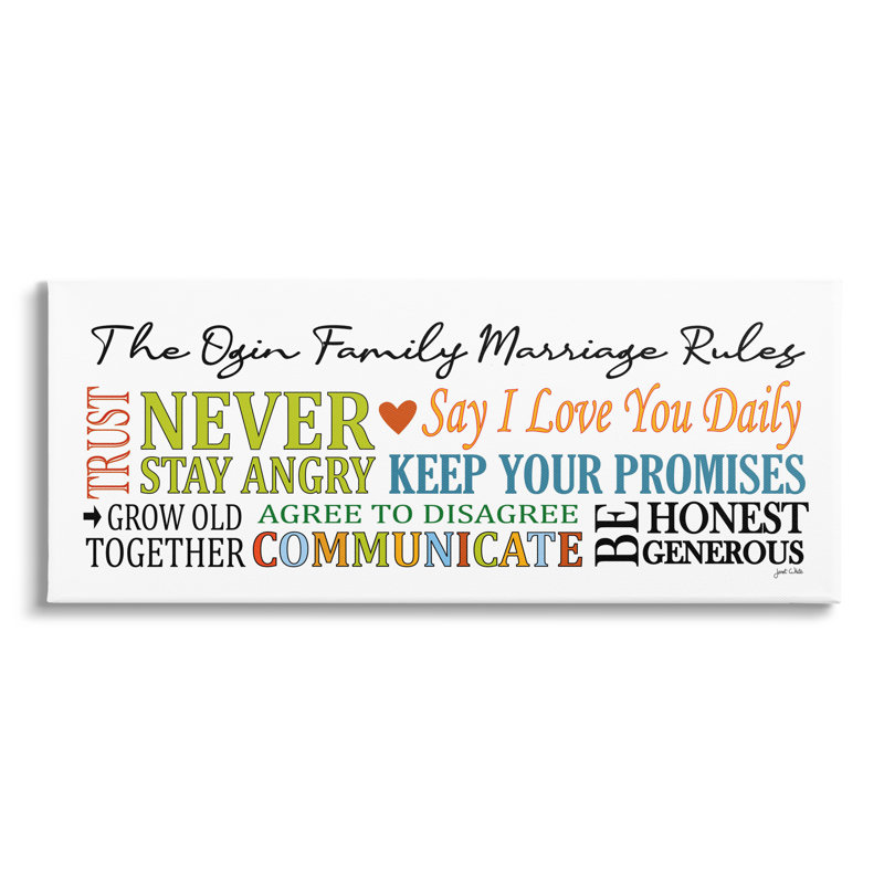 «Happy Couple Rules» cmw-017, art mural personnalisé, H 10 po x l 24 po, Toile tendue, Oui