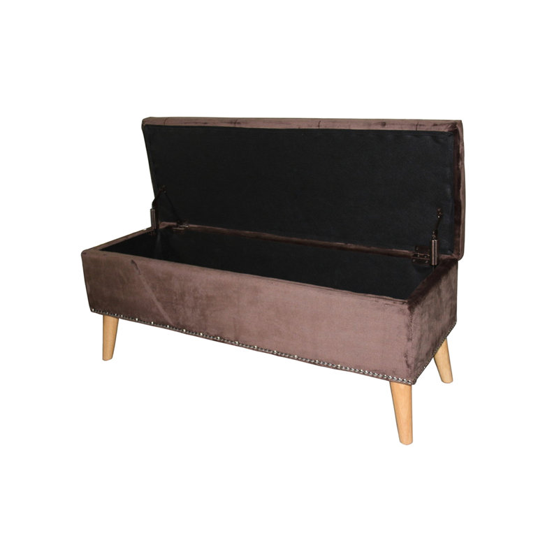 Banc de rangement rectangulaire en daim brun avec compartiment caché et banc de 17 po de hauteur