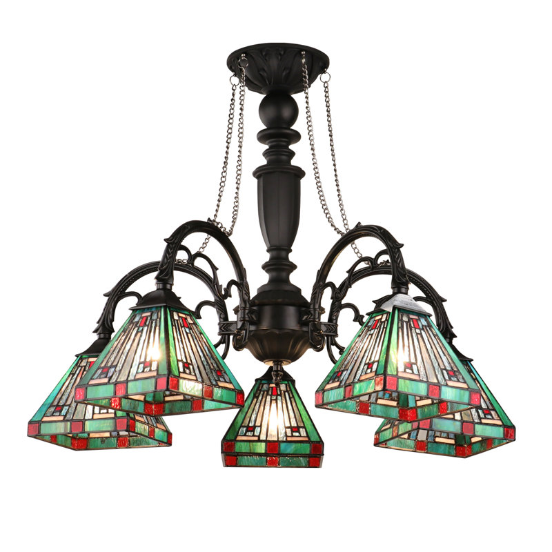 Grand lustre mission 5 lumières CHLOE Lighting INNES Tiffany
