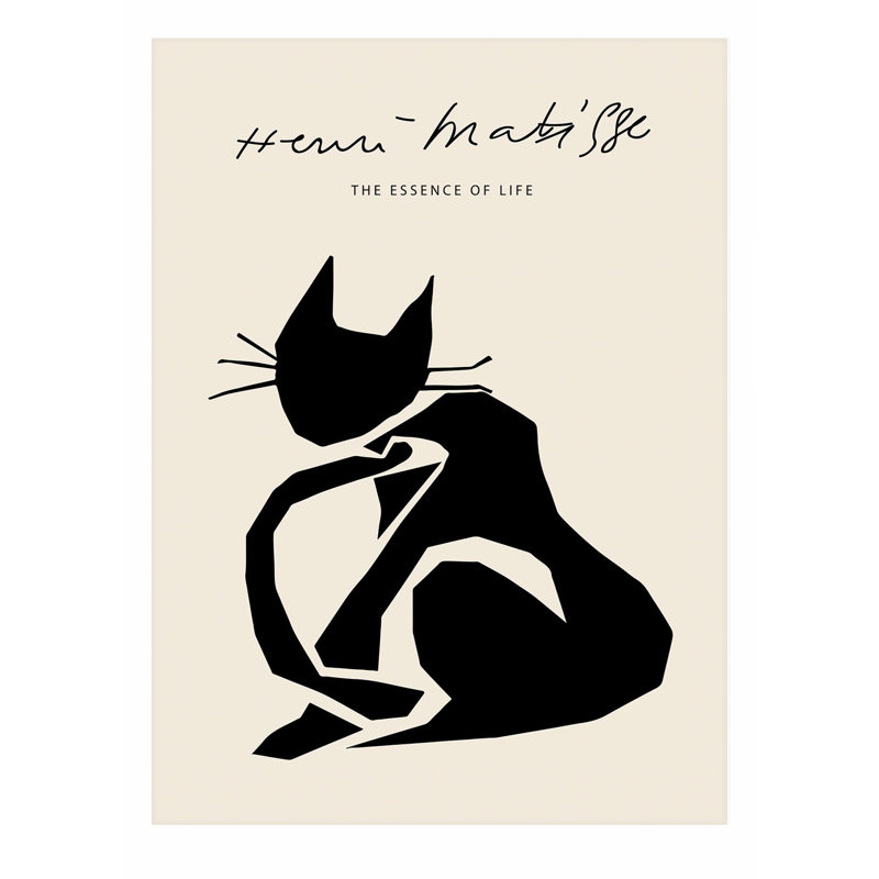 Animaux, chat matisse noir, reproduction d'art moderne sans cadre, H 14 po x l 11 po