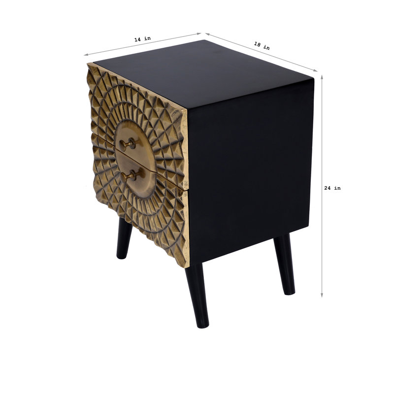 2 Drawer Brass Bed Side