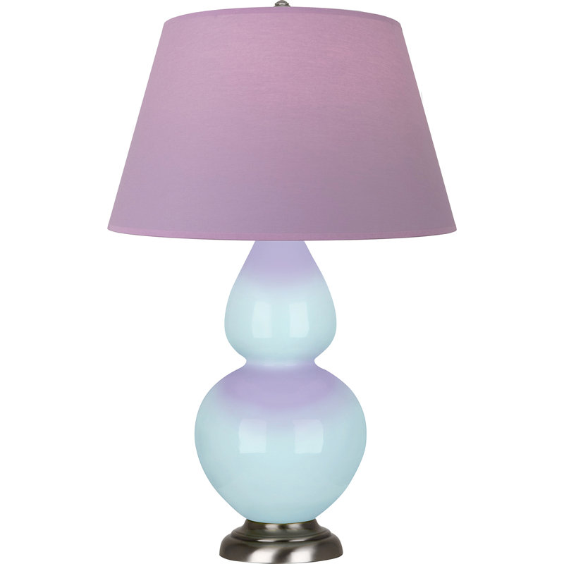 Lampe de table double gourde en céramique, Bleu bébé verni / argent antique, Lavande / prune, Argent argent