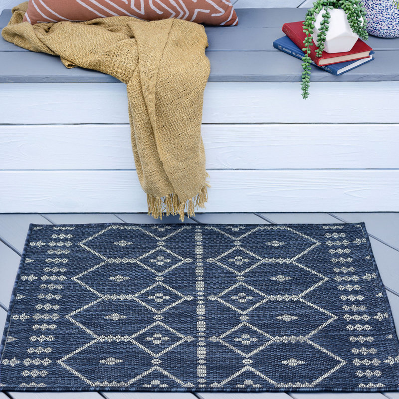 Tapis intérieur / extérieur bleu marine Aitken, Rectangulaire 2 pi x 3 pi