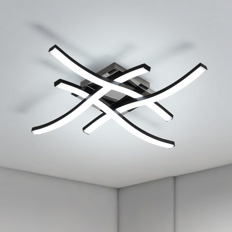 Liara LED Ceiling Light, Curved Design 4 Built-In LED Boards Flush Mount Light, 6000  Kelvins, Black