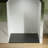 WOODBRIDGE 60" W x 36" D x 75" H Solid Surface 3-Piece Glue-Up Shower Wall Panels, Trimmable, Quick Install, 1/8"(3.5mm) Thick, Matte White, Dark Gray Grout, Textured Tile Pattern, WWH-603675-S-M-135966732