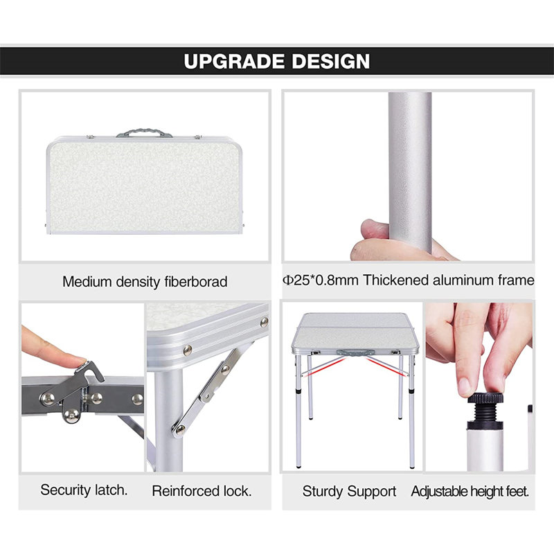 Compact Silver Aluminum Adjustable Height Folding Camping Table
