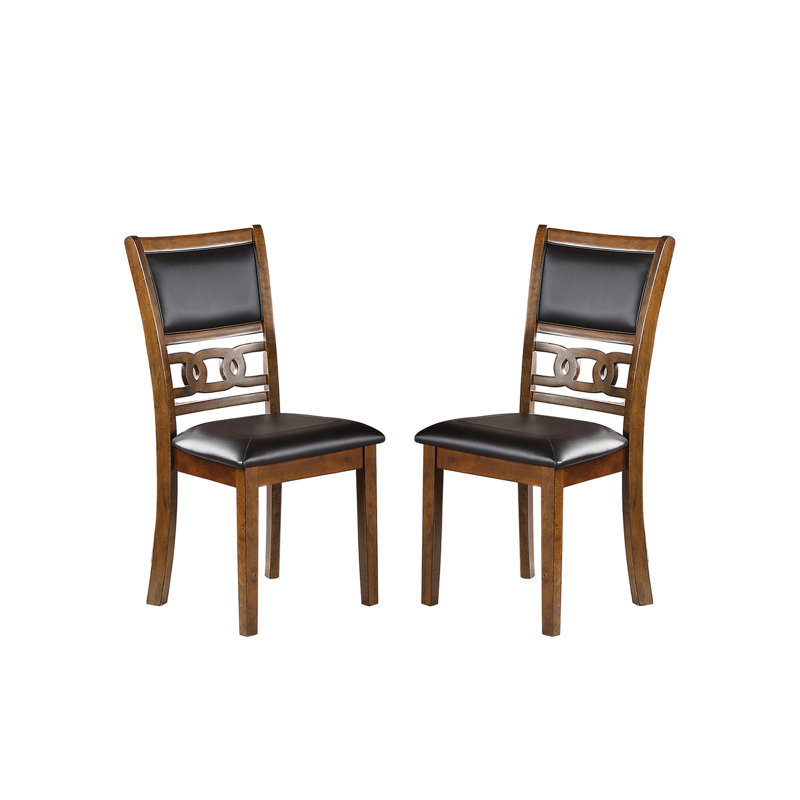 De 2 chaises de salle à manger au fini noyer, siège en similicuir, capacité de poids de 250 lb, assemblage de 2 pièces revêtues de noyer, robustes et
