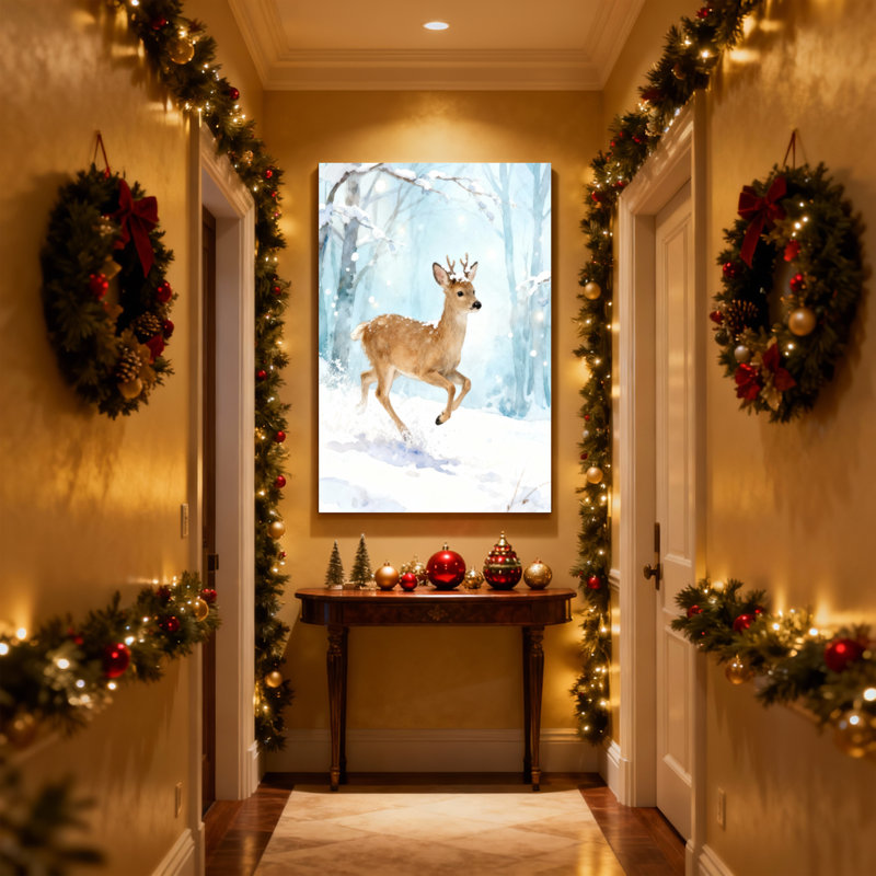 «Christmas Winter Deer Forest Snow Scene», ensemble de 3 reproductions d'art sur toile, H 18 po x l 12 po