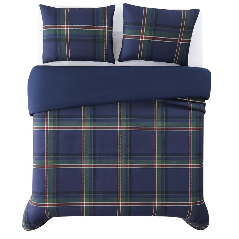 Bronson Plaid Preppy Standard Plaid Comforter, King Comforter + 2 King Shams