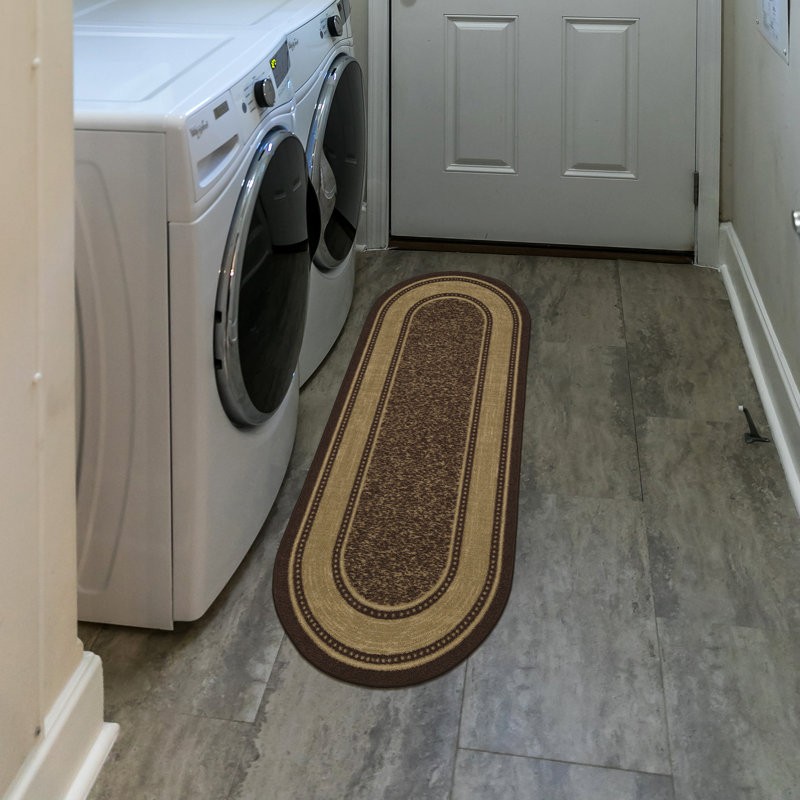 Easy Care Non-Slip Border Design Area Rug For Living Room, Hallway Rug, Oval 1'8" x 4'11"