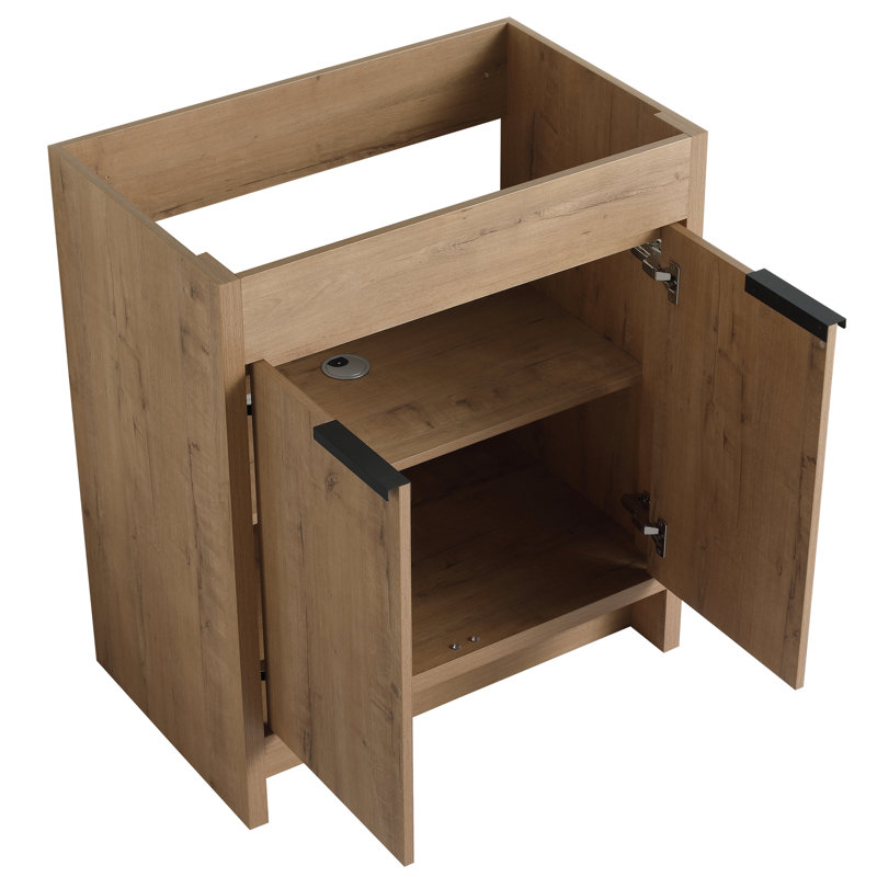 Meuble-lavabo autoportant 30 po. Lavabo en céramique blanche. 2 portes avec charnières. Fabrication en contreplaqué. Largeur de l'armoire autoportante à décor moderne. Portes à fermeture en douceur. Matériau.