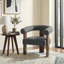 Ensemble de 2 chaises d'appoint en tonneau Mohair, 3 pieds en bois de noyer-931136336