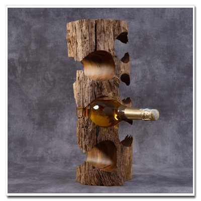 Rustic Wooden Wine Rack - Natural Wood Freestanding Holder For Floor Or Countertop, Decorative For Home & Bar