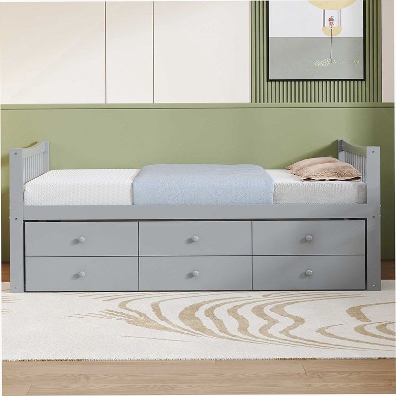 Platform Bed With Trundle And Drawers, Gray