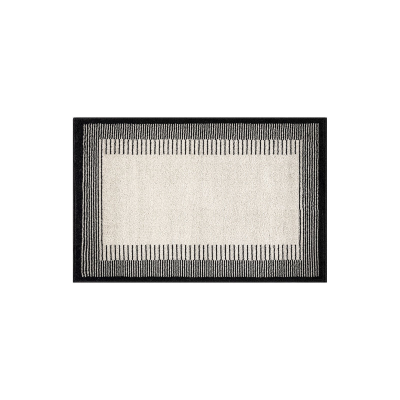 Tapis moderne à motif abstrait à bordure douce, Crème/noir, Rectangulaire 2 pi x 3 pi