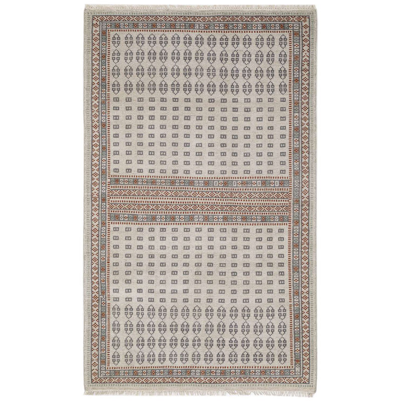 Ivory and Brown Hand-Knotted Wool Cotton 5' x 8' Rug